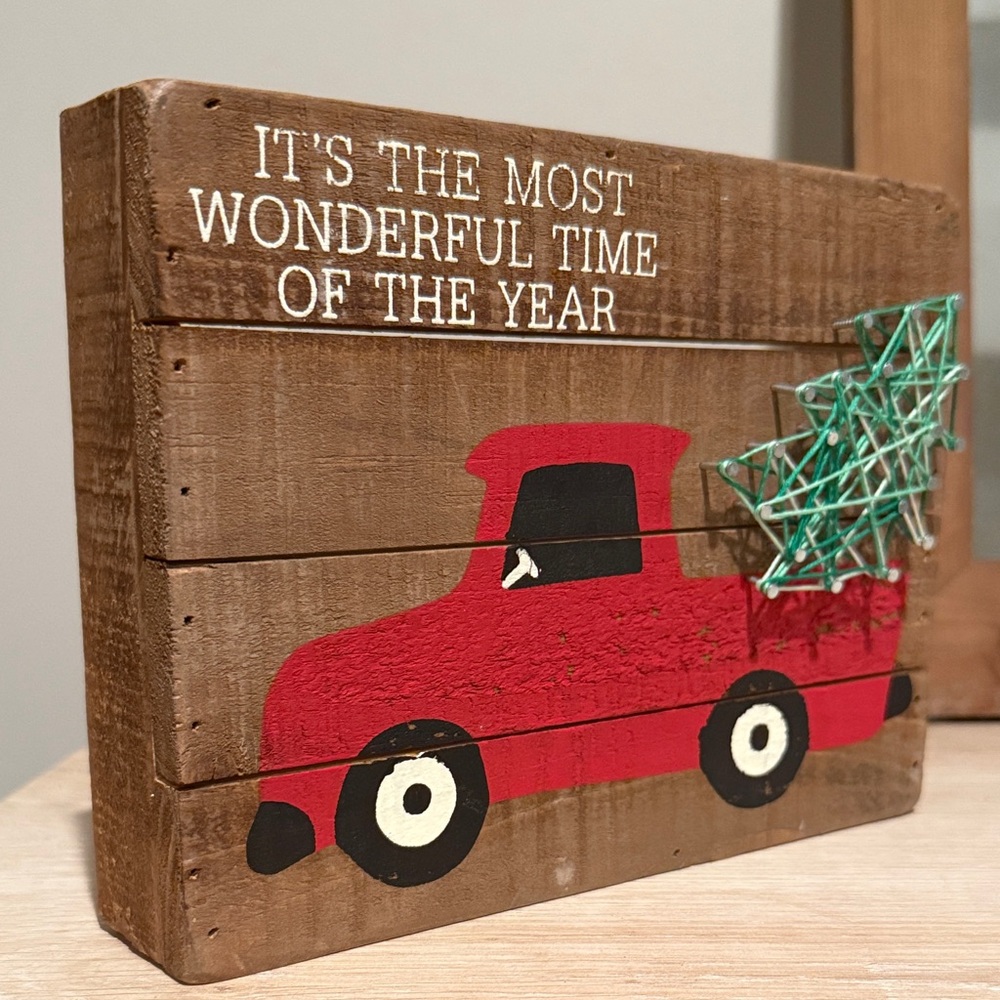 Rustic Holiday Wooden Sign with Red Truck